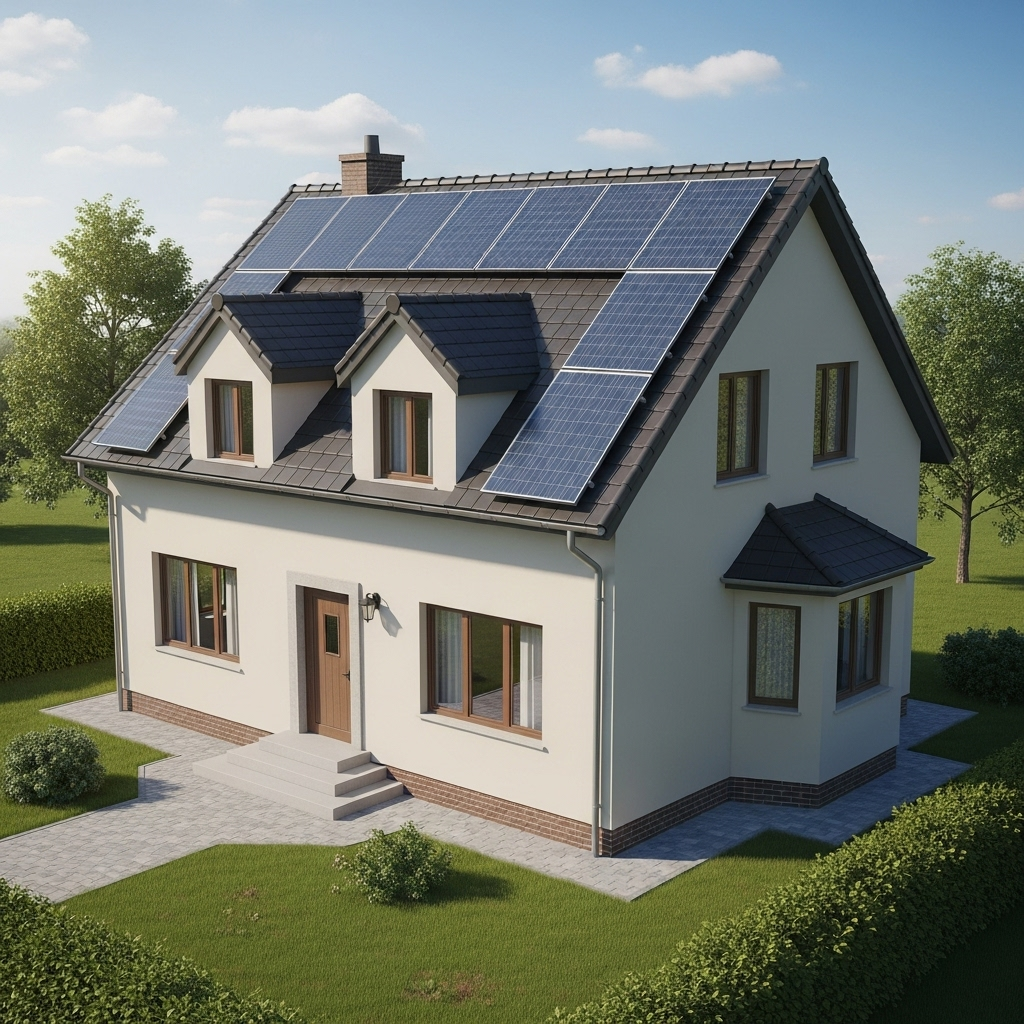 Maison équipée de panneaux solaires